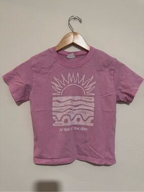 Zara Girls Artist Of The Day Graphic T-Shirt Size 6/7 Pink Sun Ocean Retro Boho